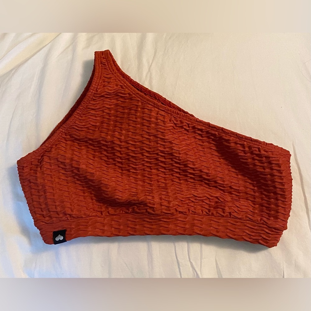 Booty By Brabants One-Shoulder Textured Top in Rust